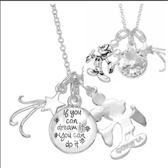 Mickey Mouse Necklace Silver Dreams Come True Stars Parks Disney Gift Box - Picture 3 of 5
